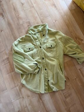 Free People Ruby Light Green Fleece Shacket with Button Front